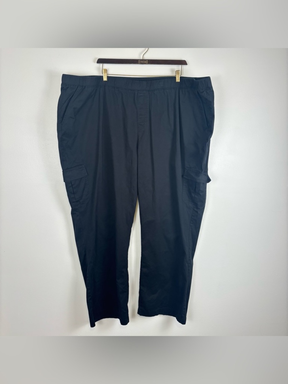 Denim & Co. Plus Size 5X EasyWear Twill Pull On Cargo Straight Leg Pants Black